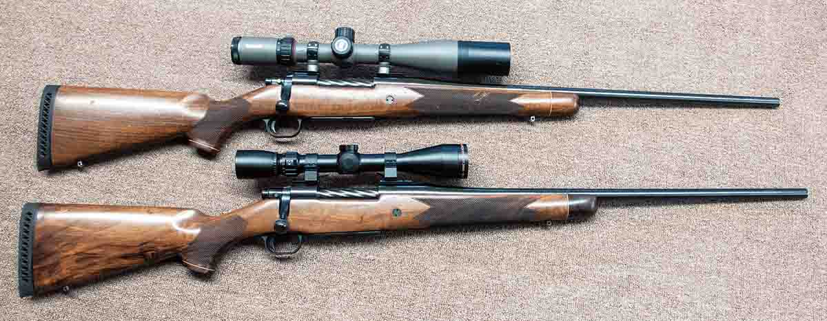 The discontinued Revere model came in several cartridges. The .30-06 (top) includes a Bushnell Nitro 4-16x 44mm scope. The .270 Winchester is topped with a Sightron SII Big Sky 3-9x 42mm scope.
